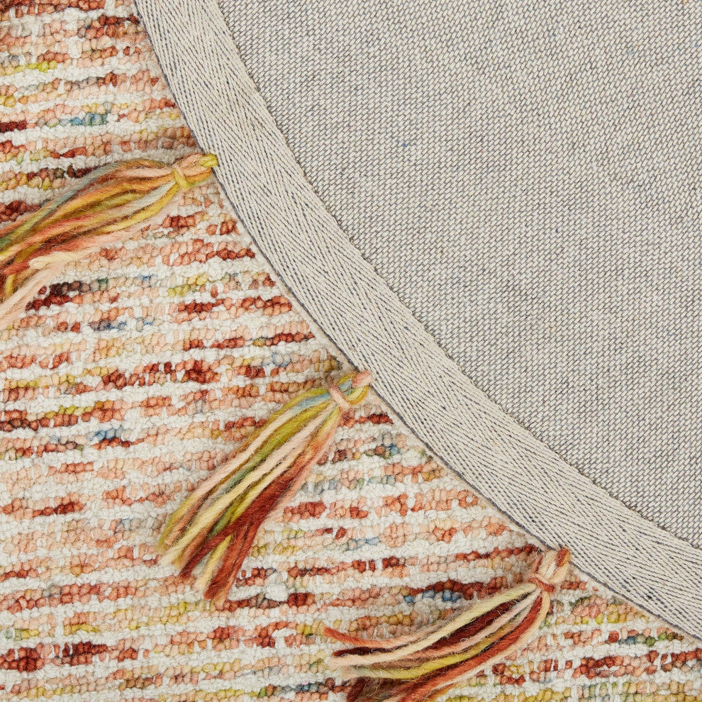 6" Round Beige Sun Tasseled Area Rug
