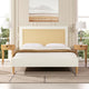 Haley Upholstered Cane-Back Platform Bed, Snow White Polyester, Queen