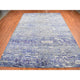 Yale Blue, Diminishing Bricks Design, Sari Silk, Hand Knotted Rug, 9'x12'2"