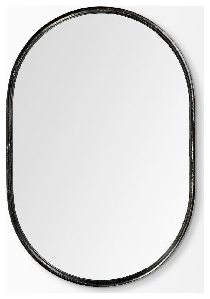 Sylvia Black Metal Frame Oval Mirror, 36" x 24"