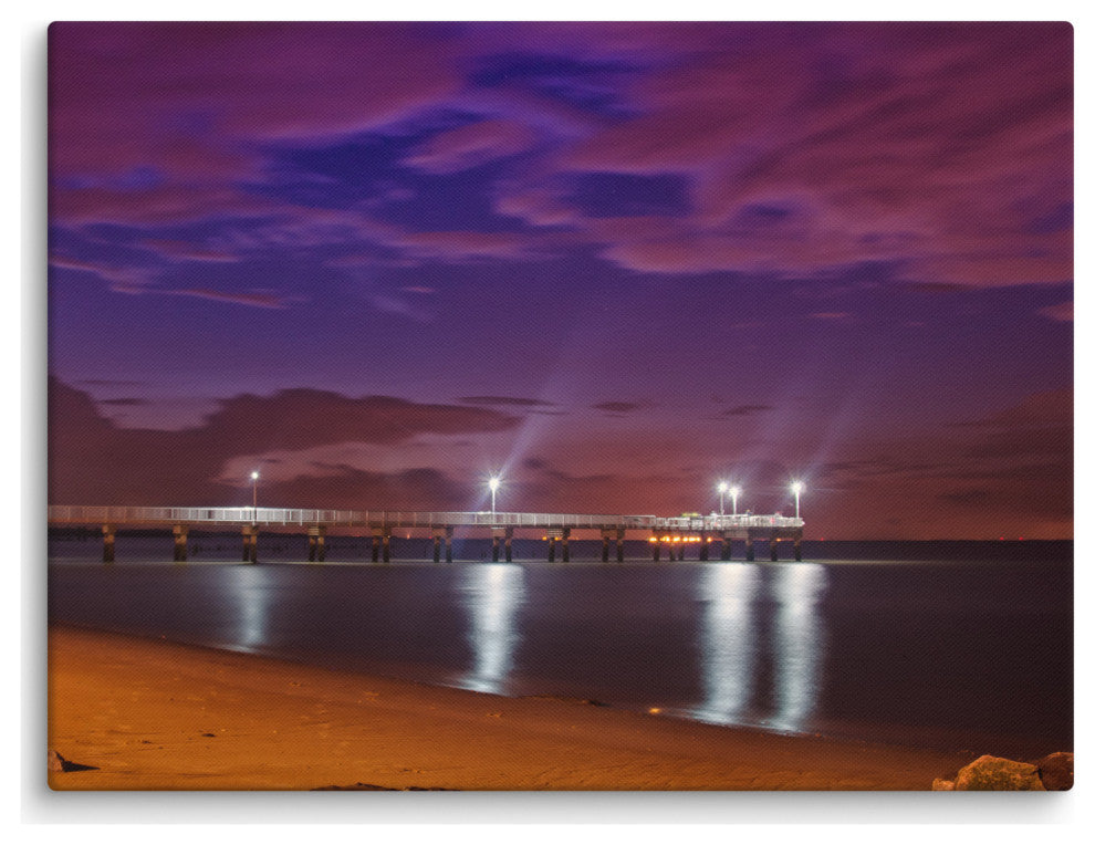 The Pier at Woodland Beach Night Photography Canvas Wall Art Print, 18" X 24"