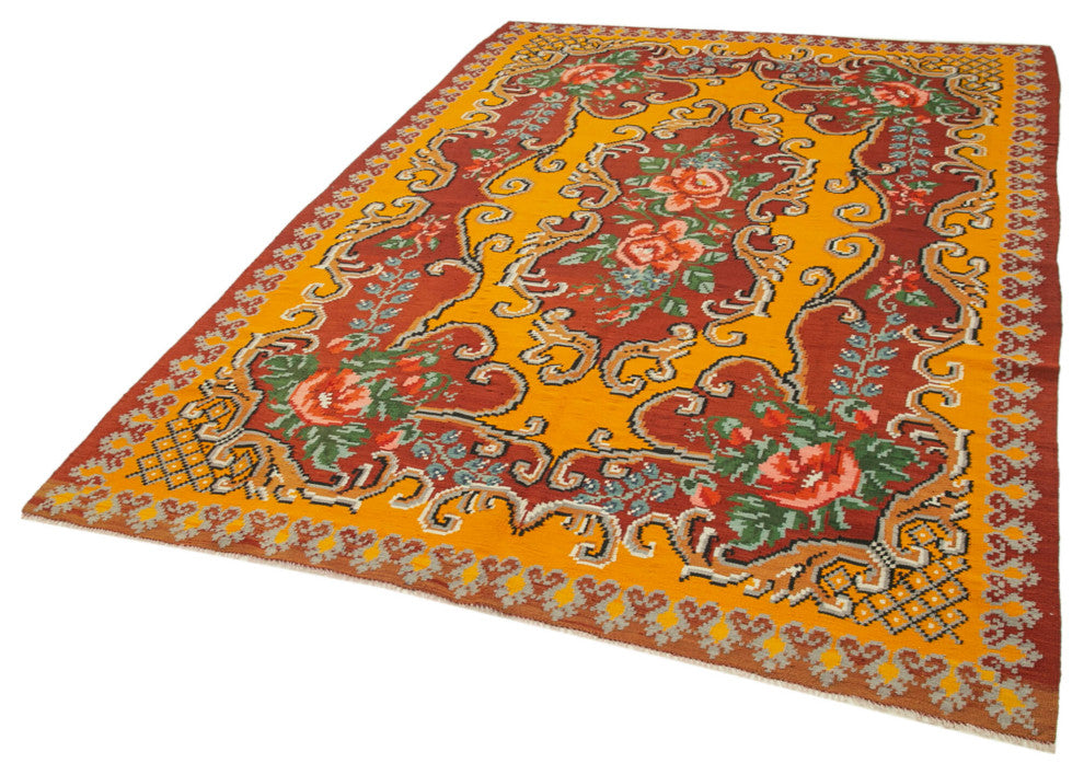 Rug N Carpet - Handmade Moldovan 6' 4'' x 9' 0'' Vintage Floral Kilim Rug