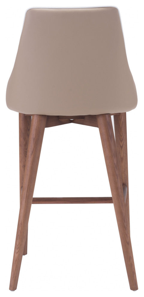 Beige With White Piping and Walnut Counter Chair