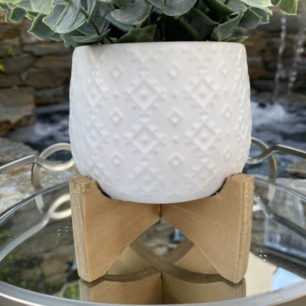 3.5" Indian Ceramic On Stand, Matte White