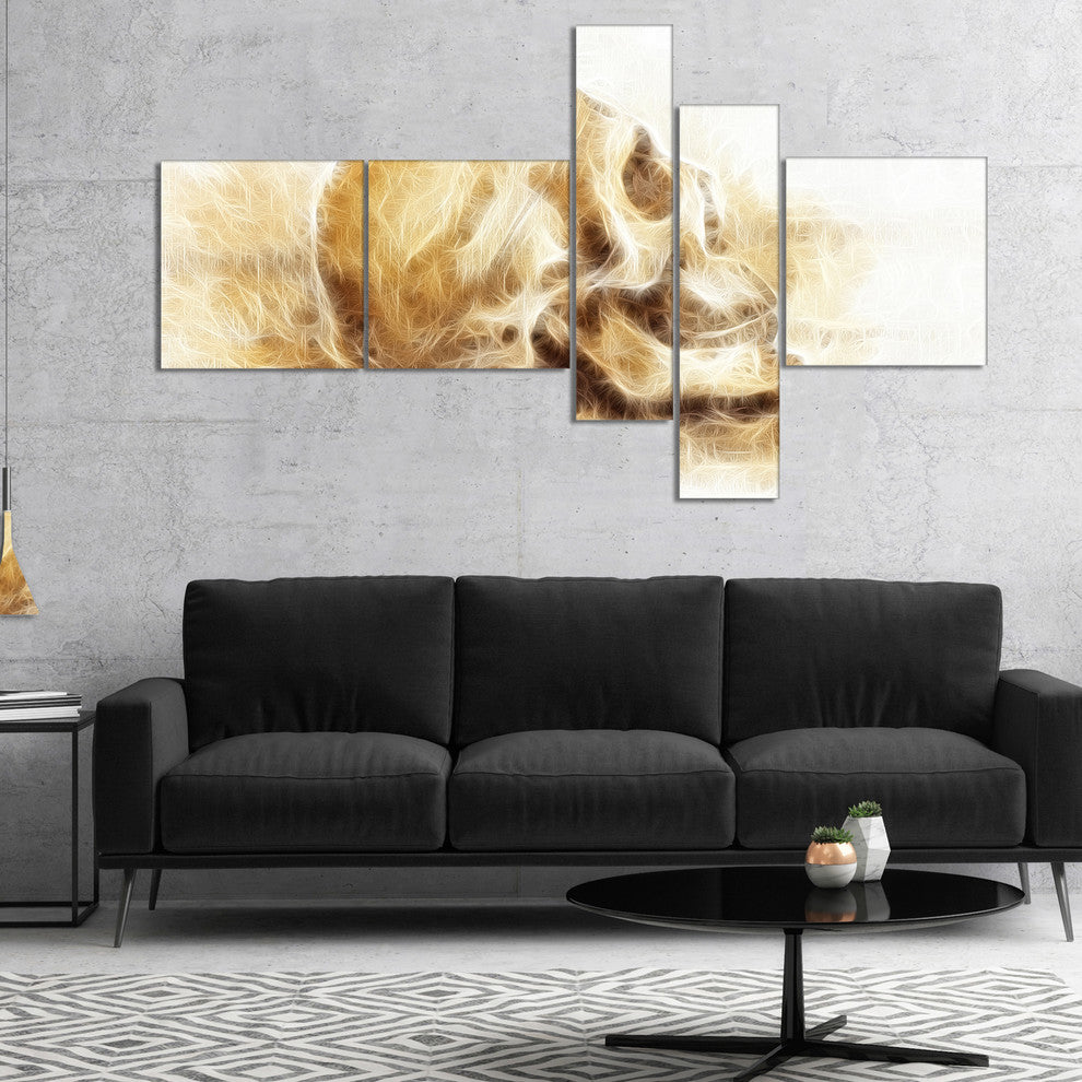Skull on Paper Fractal Effect, Abstract Canvas Art Print, 60"x32", 5 panels