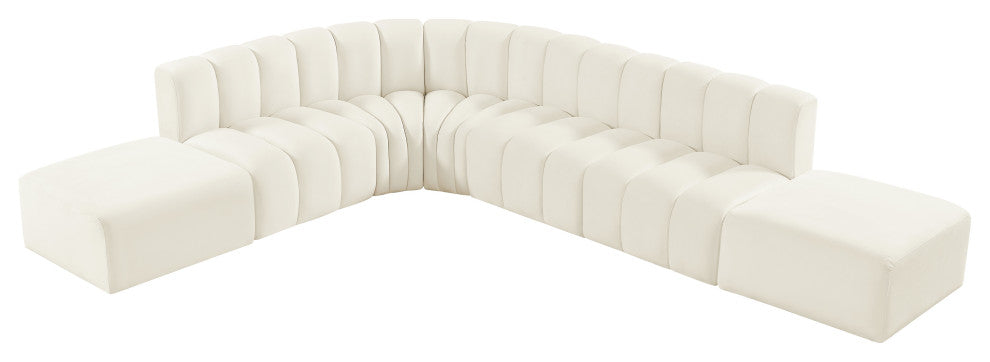 Arc Velvet Upholstered 7-Pc. L-Shaped Modular Sectional, Cream