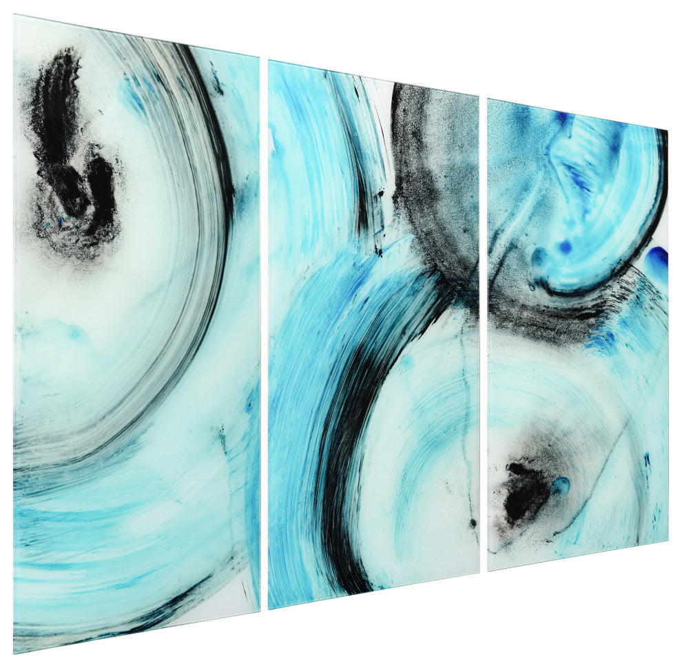 "Ripple Effect " Frameless Free Floating Tempered Glass Graphic Wall Art Set