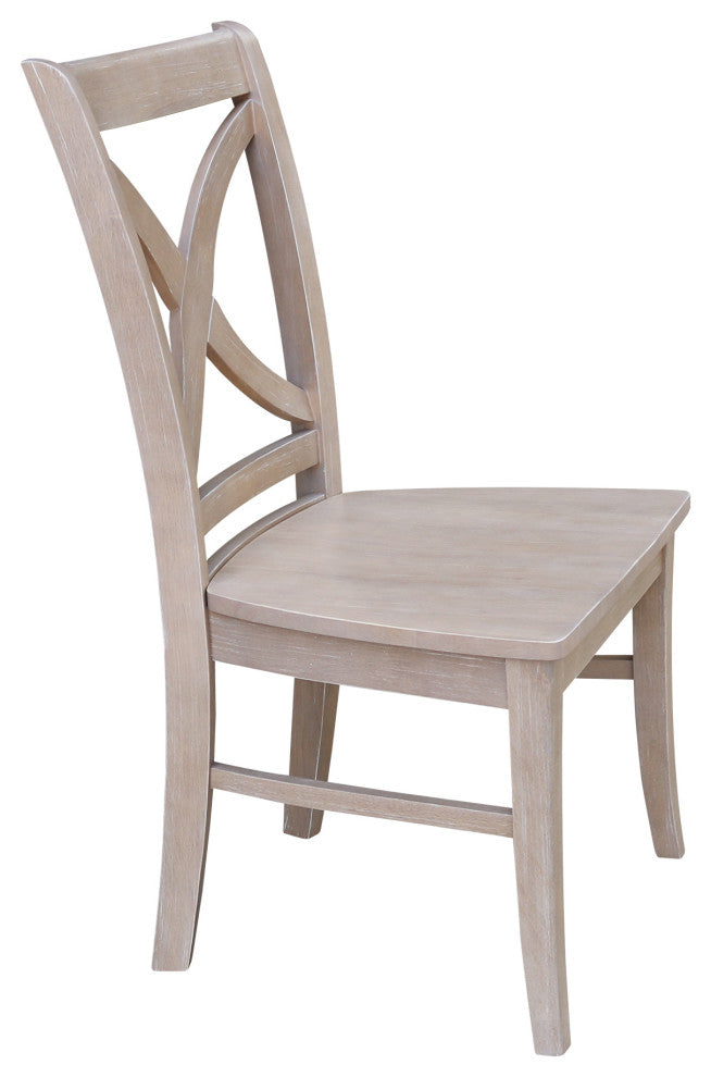 Set of Two Vineyard Curved X Back Chairs, Washed Gray Taupe