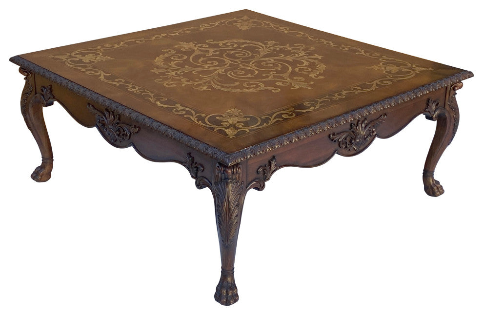 Vintage Estate Square Western Claw Legs Veneer Pattern Coffee Table Hcs6082