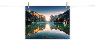 Sunrise Misty Mountain Lake Lively Color Landscape Photo Loose Wall Art Print, 18" X 24"