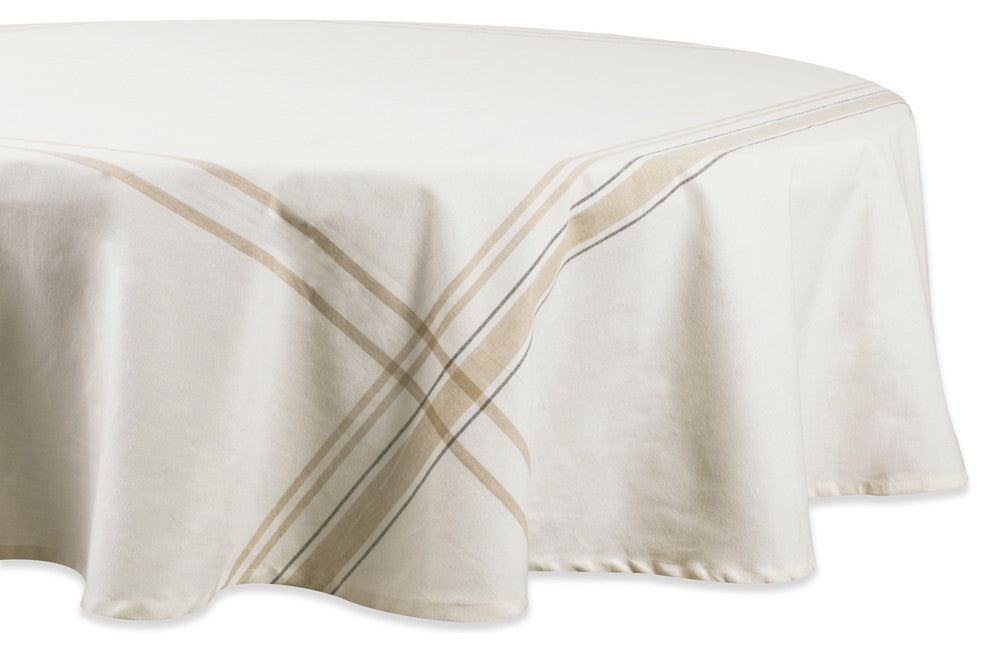 DII White Chambray French Stripe Tablecloth 70" Round