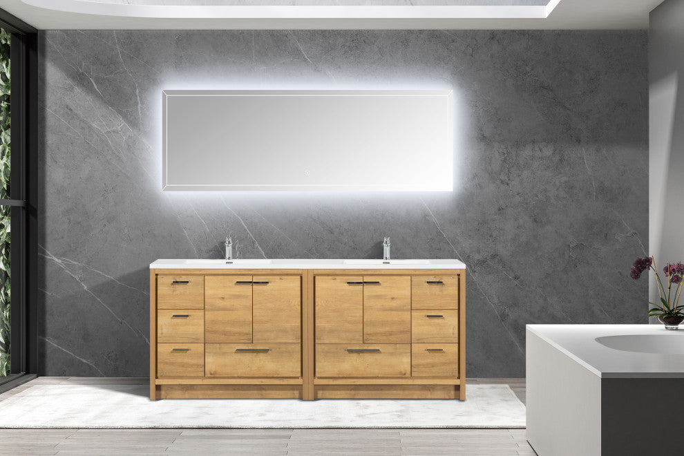 ALMA-ALLIER 84"  VANITY WITH SINK, Natural-Oak