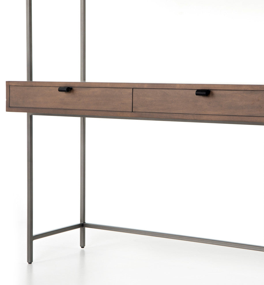 Trey Modular Wall Desk Auburn Poplar, Natural Iron, Black Leather