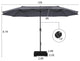 15FT Double-Sided Twin Patio Umbrella Sun Shade Outdoor Crank Market Base Grey