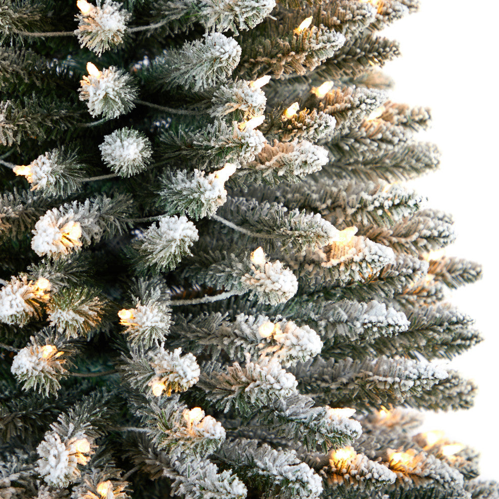 12' Flocked Pencil Artificial Christmas Tree 1000 Clear Lights & 1819 Branches