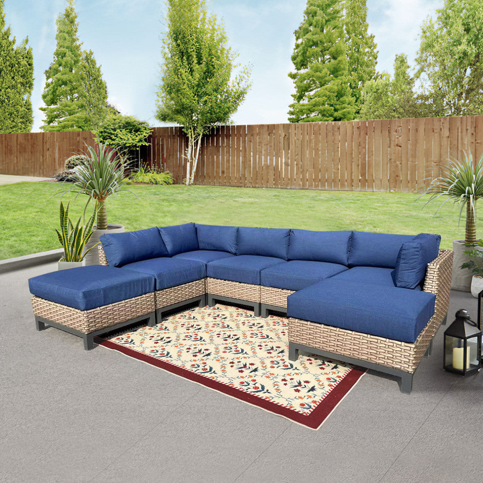 Delta 7-Piece Wicker Outdoor Sectional with Cushions, Spectrum Indigo Acrylic