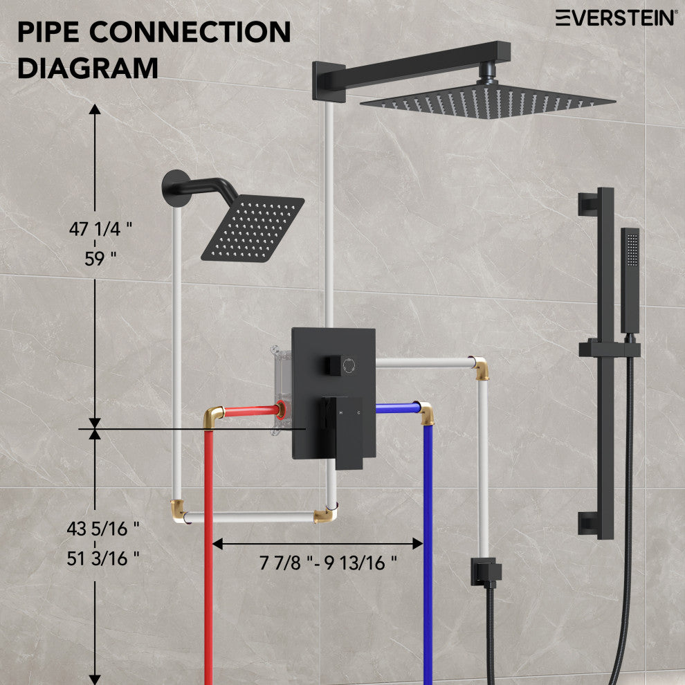 Dual Heads 10"x 6" Rain Shower System with Hand Shower Spray, Matte Black