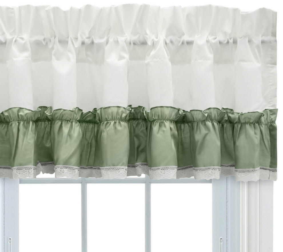 Madelyn 60" x 16" Ruffled Victorian Valance, Sage