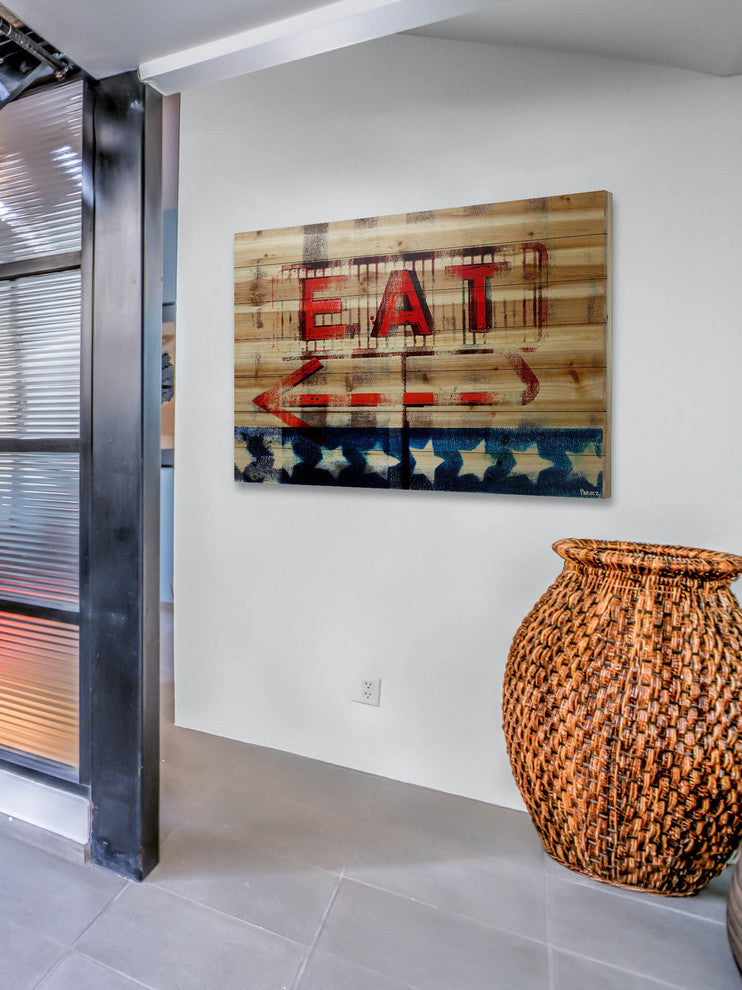 "Eat" Painting Print on Natural Pine Wood, 60"x40"