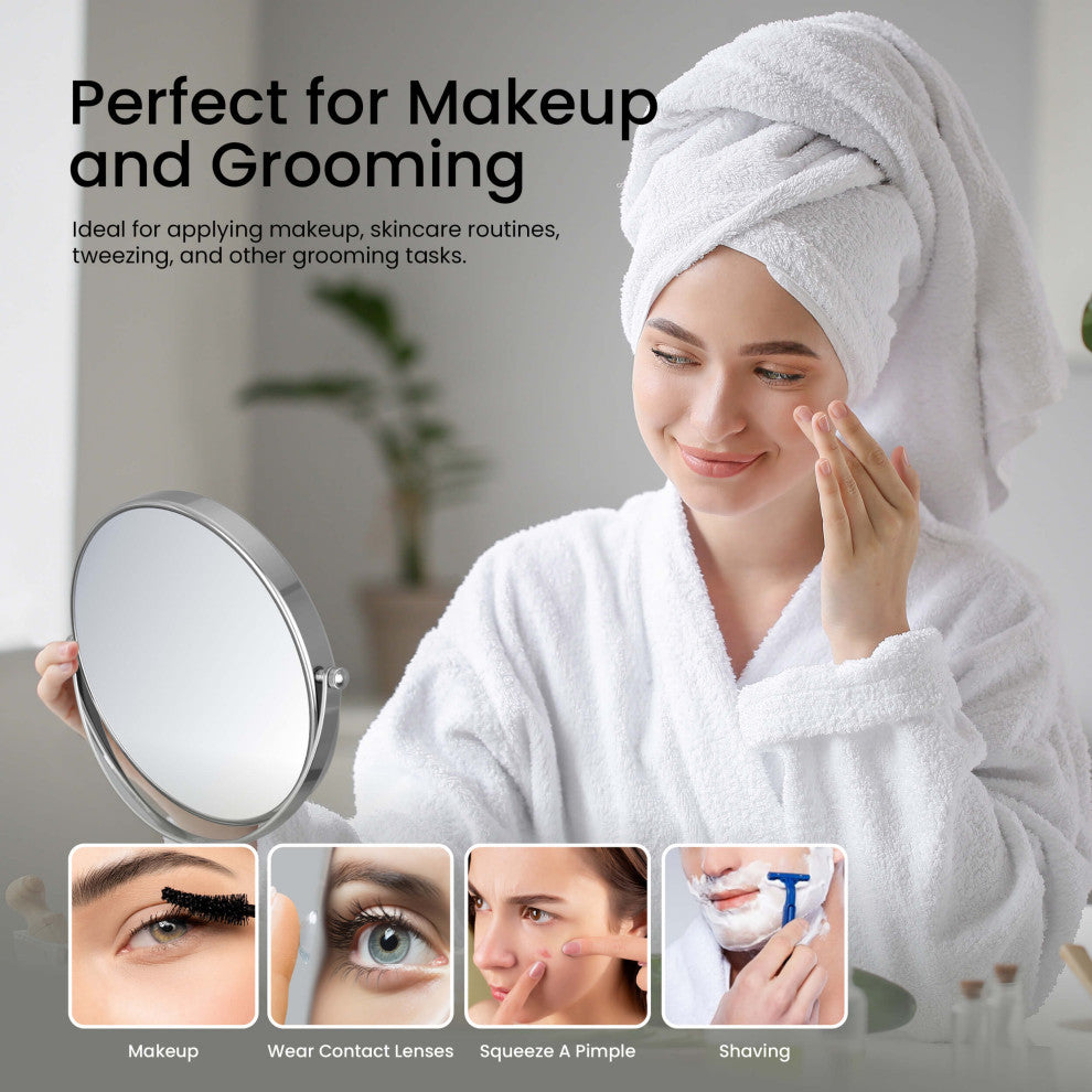 Circular Free Standing Magnifying Make Up Mirror, Chrome