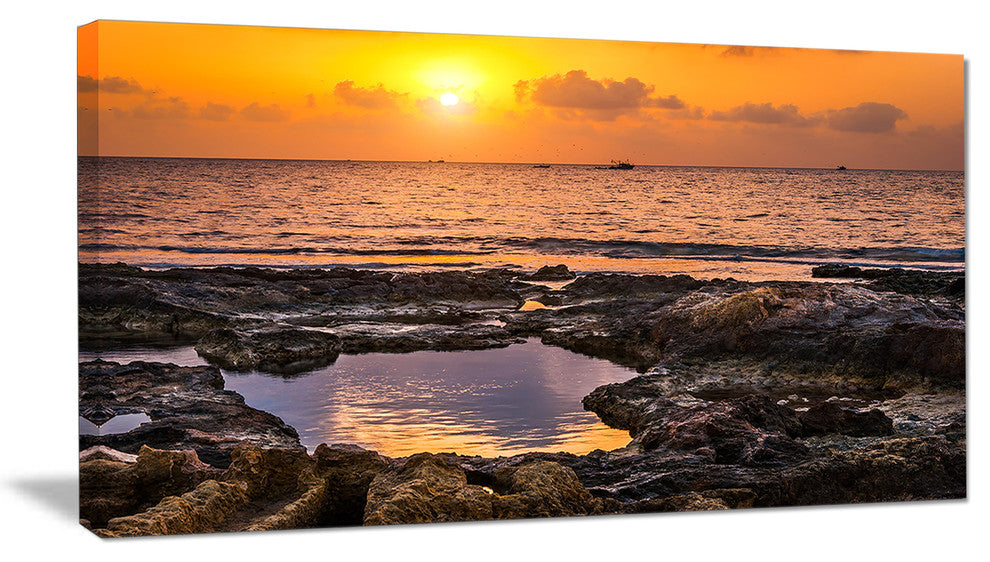 "Colorful Rocky Coast At Sunset" Oversized Beach Canvas Artwork, 32"x16"