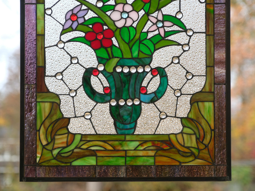 20.25" x 34.25" Large Handcrafted glass window panel QA872