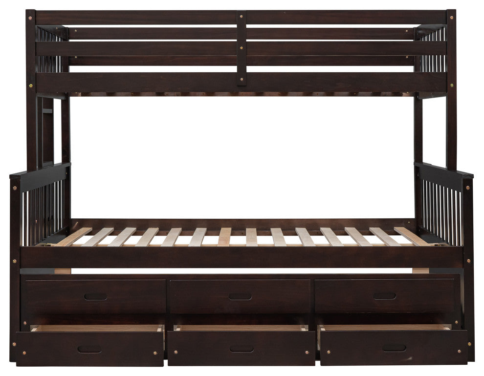 Gewnee Wood Kids Convertible Twin-Over-Full Bunk Bed with Trundle in Espresso