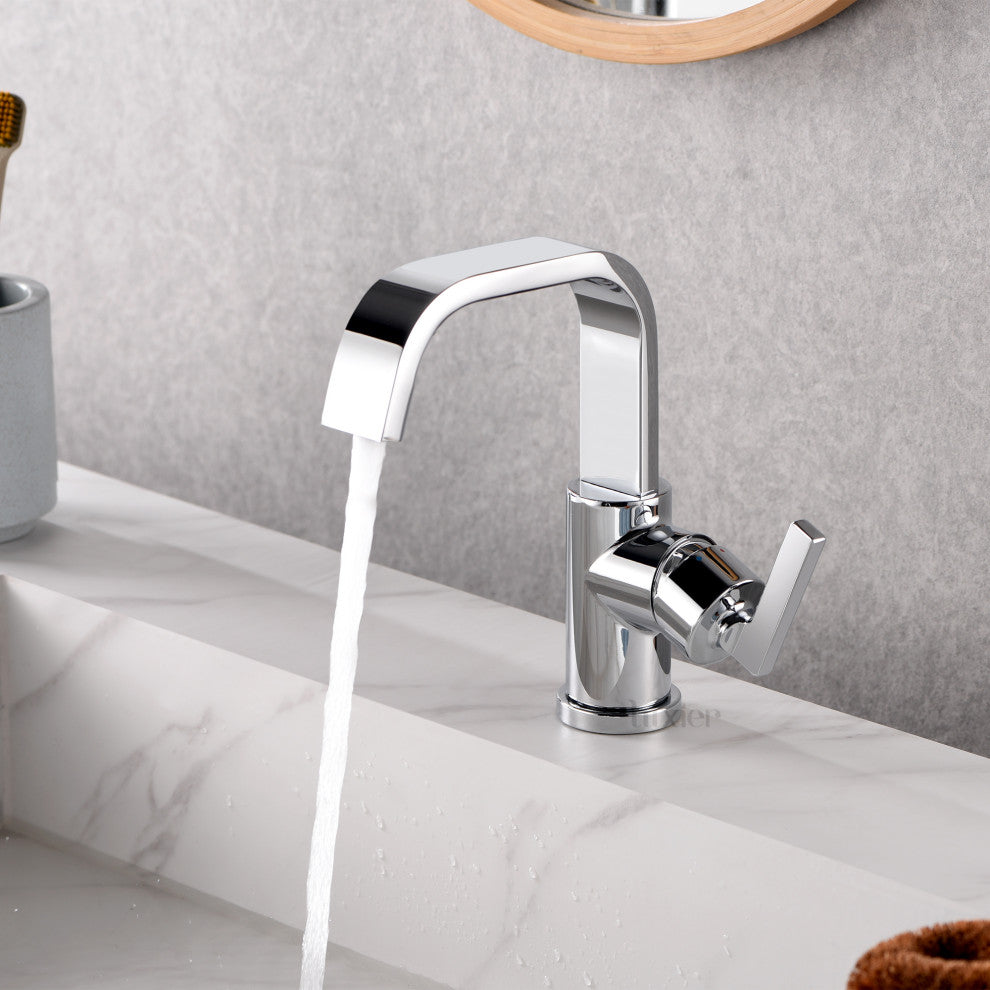 Luxier BSH14-S Single-Handle Bathroom Faucet with Drain, Chrome