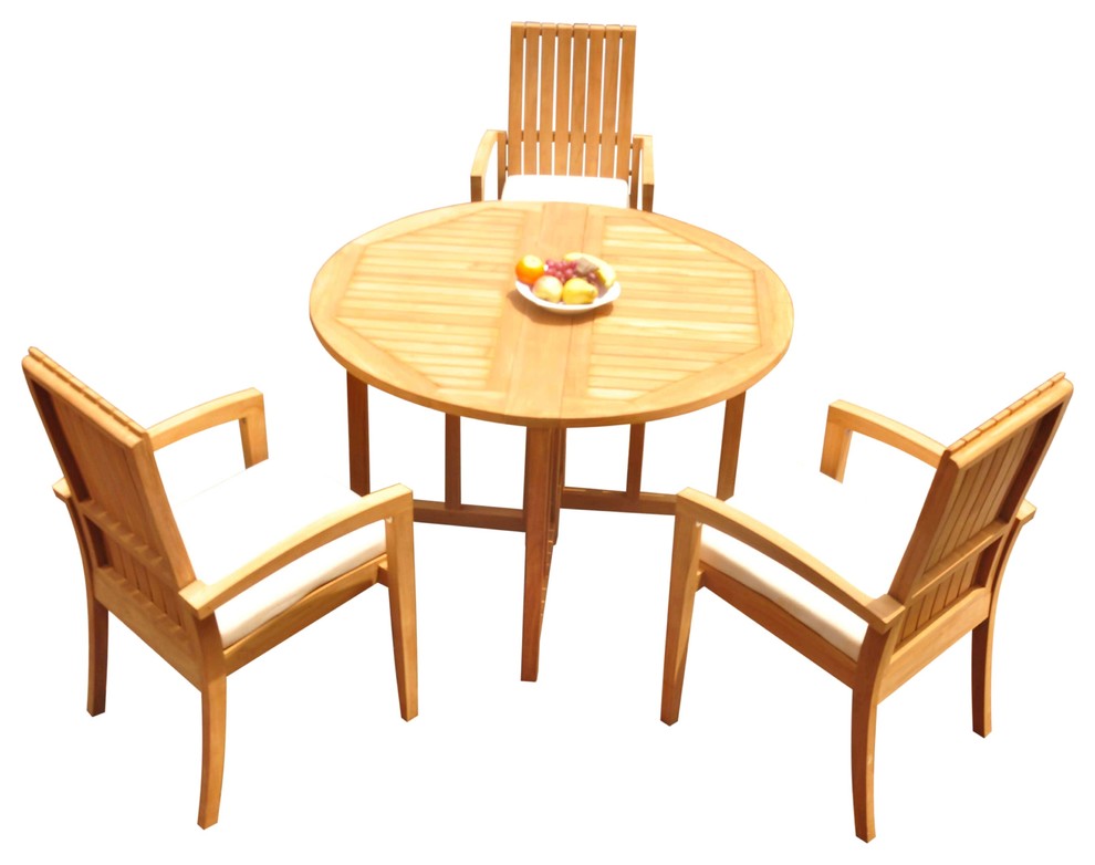 4-Piece Outdoor Teak Dining Set: 48" Butterfly Table, 3 Goa Stacking Arm Chairs