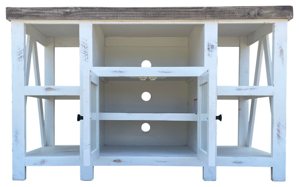 Media Console With Glass Doors, White, 52