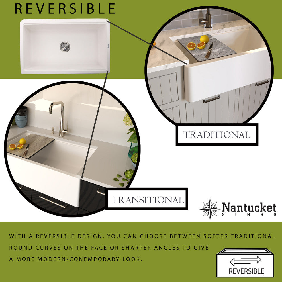 Nantucket Sinks 33" Workstation Granite Composite Apron Sink, Black