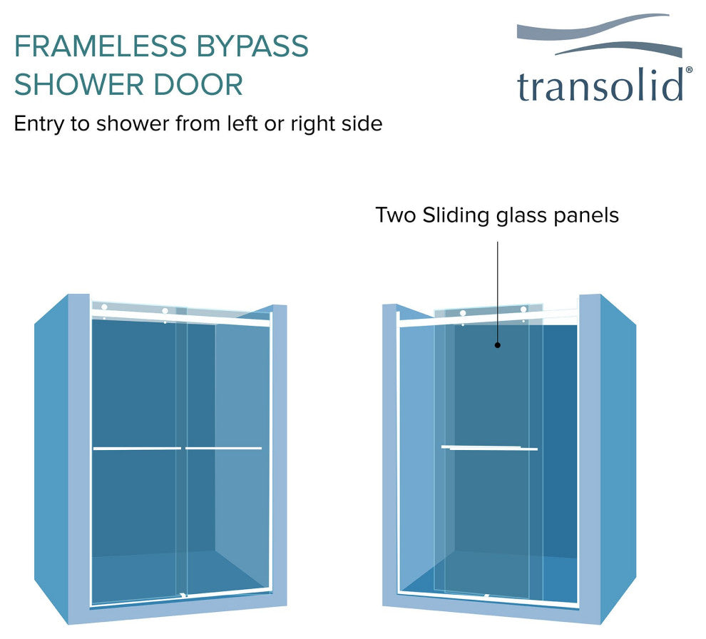 Transolid Brianna 60" W x 62" H Frameless Sliding Shower Door, Polished Chrome