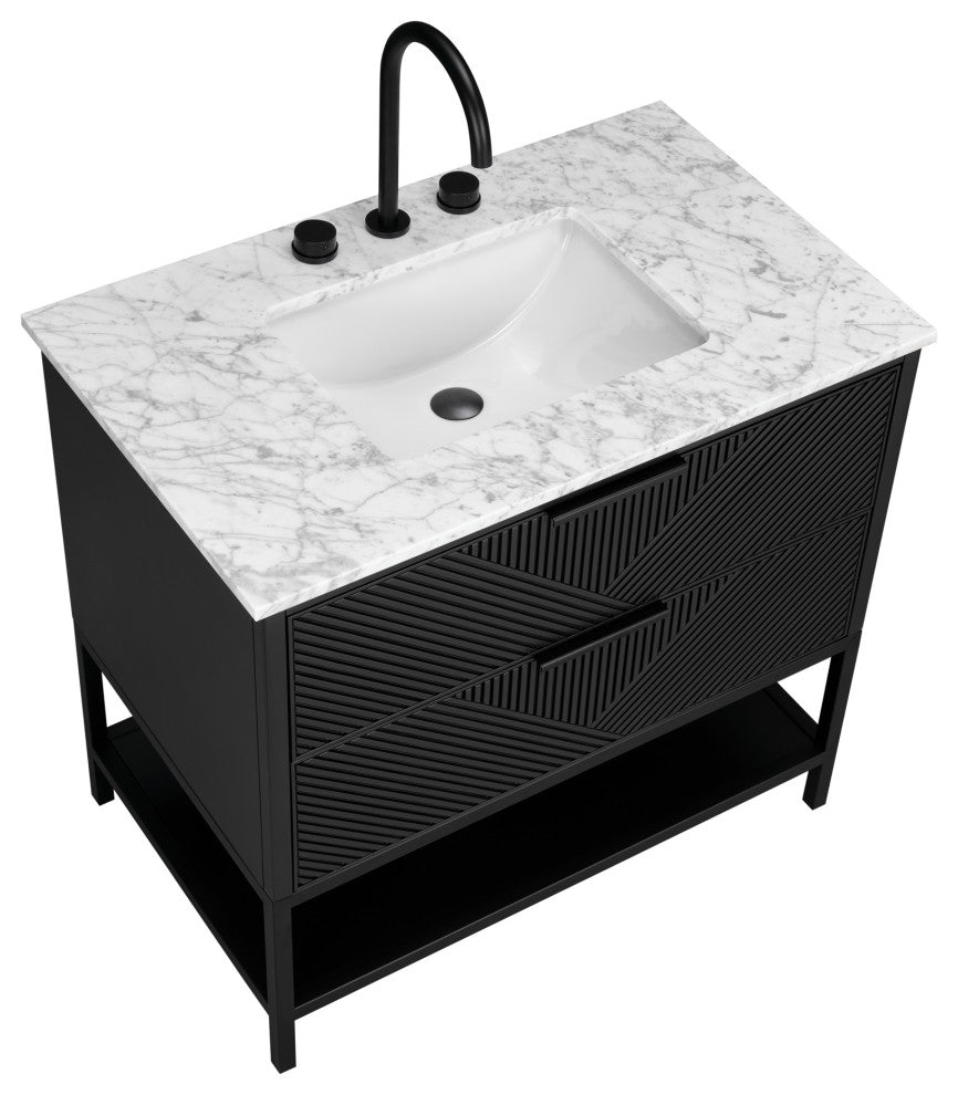 Diamond 36" Bath Vanity, Charcoal Black/Matte Black, 36", Marble Top