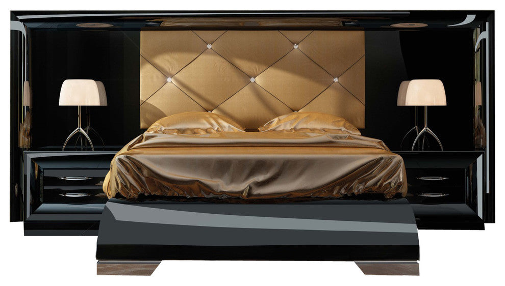 Md Sophie 43 Special Headboard Bedroom Set, Glossy Black, Queen