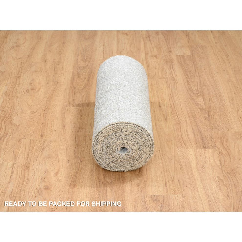 Gray Hand Knotted Broken Persian Design Wool and Silk XL Runner Rug, 2'7"x23'9"