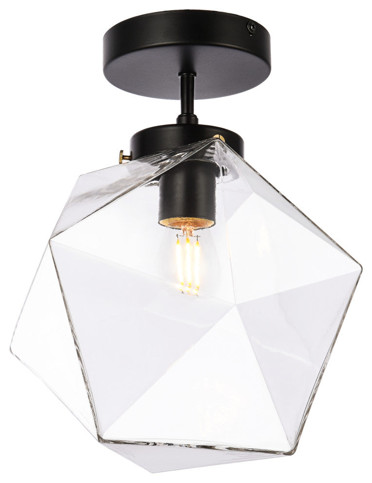 Lilah 1-Light Black and Clear Glass Flush Mount, Black/Clear
