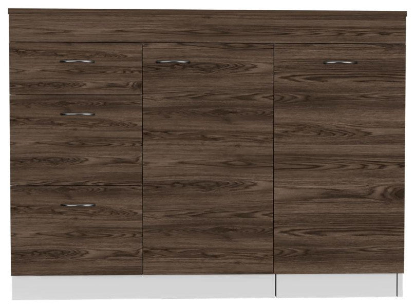 Joliet Base Cabinet with 3 Drawers and Flexible Cabinet, White/Dark Walnut