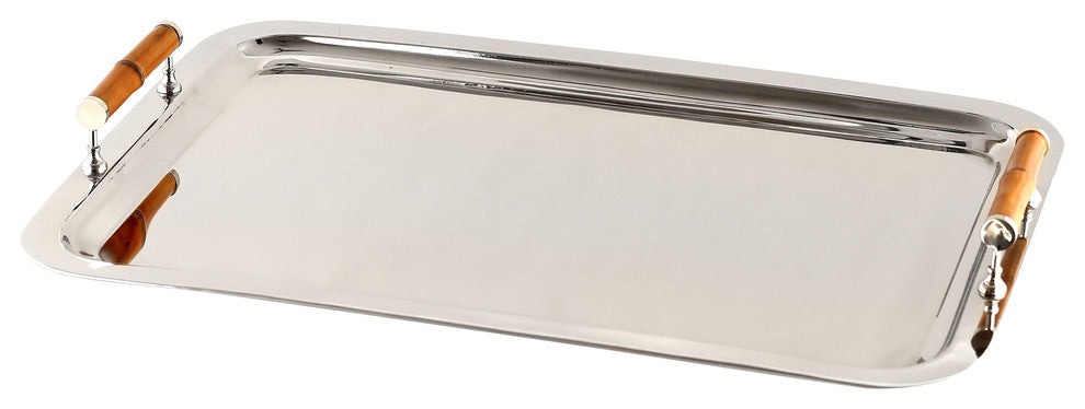 Nickel Rectangular Tray With Bamboo