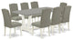 9-Piece Set Cement Color Table and 8 Linen Fabric Chairs, Linen White