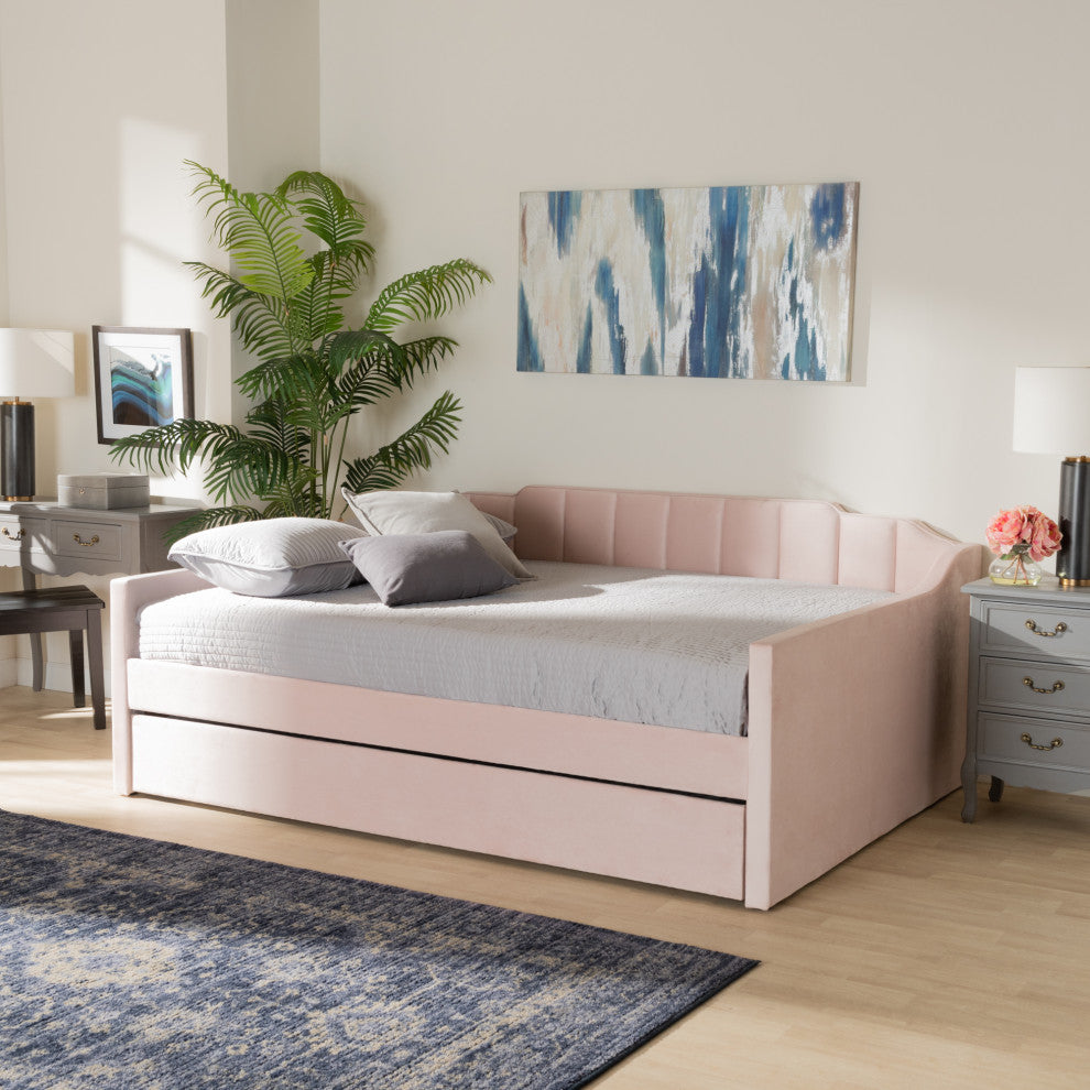 Zaida Modern Glam Trundle Daybed, Pink, Full