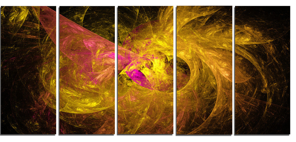 Golden Fractal Abstract Illustration, Abstract Canvas Print, 60"x28", 5 Panels