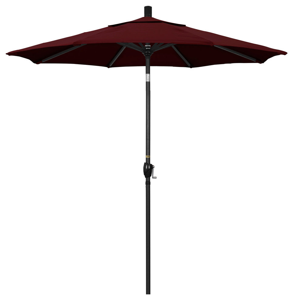 7.5' Matted Black Push-Button Tilt Crank Aluminum Umbrella, Burgundy Pacifica