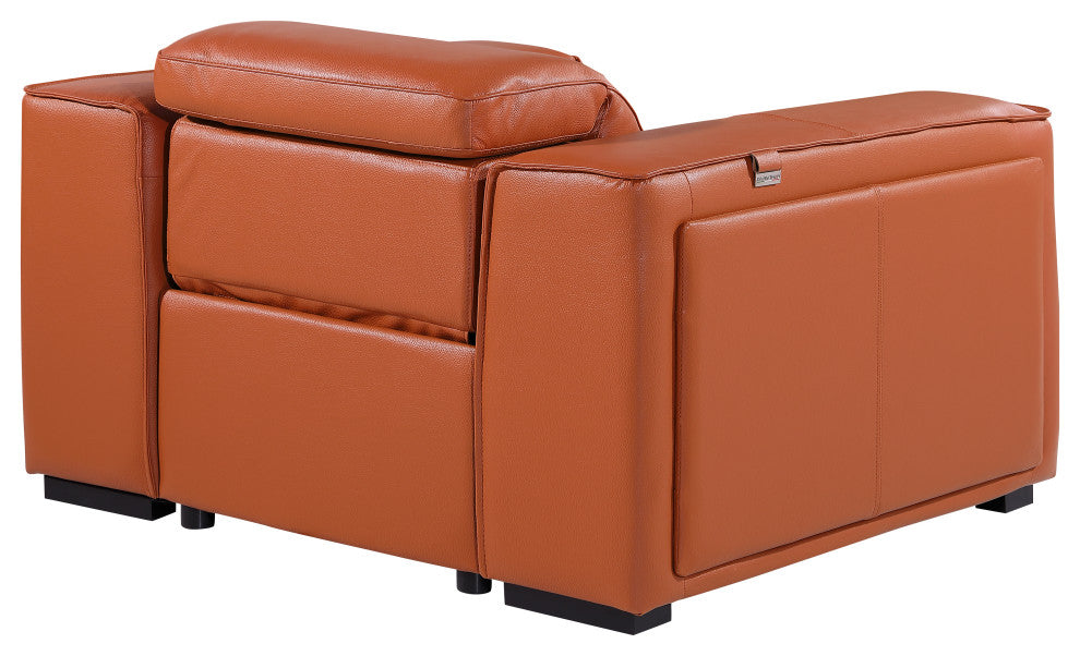 Niccolo Italian Leather Power Reclining Arm Chair With Power Headrests, Camel