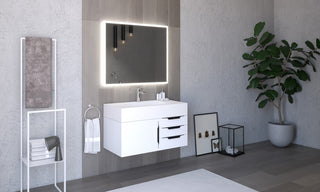 CastelloUSA Nile 36" Wall Mounted Vanity Set, White, White Top, Black Handles