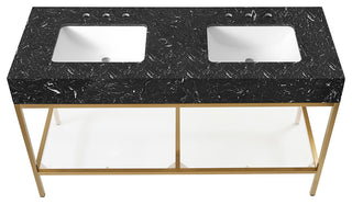 Marmo Bathroom Vanity, Black, 60" Wide, Brushed Brass Finish