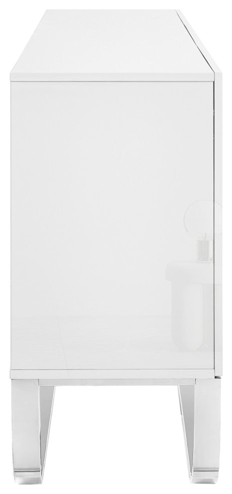 Nicole Miller Jacelynn Sideboard, White/Chrome, 3-Door