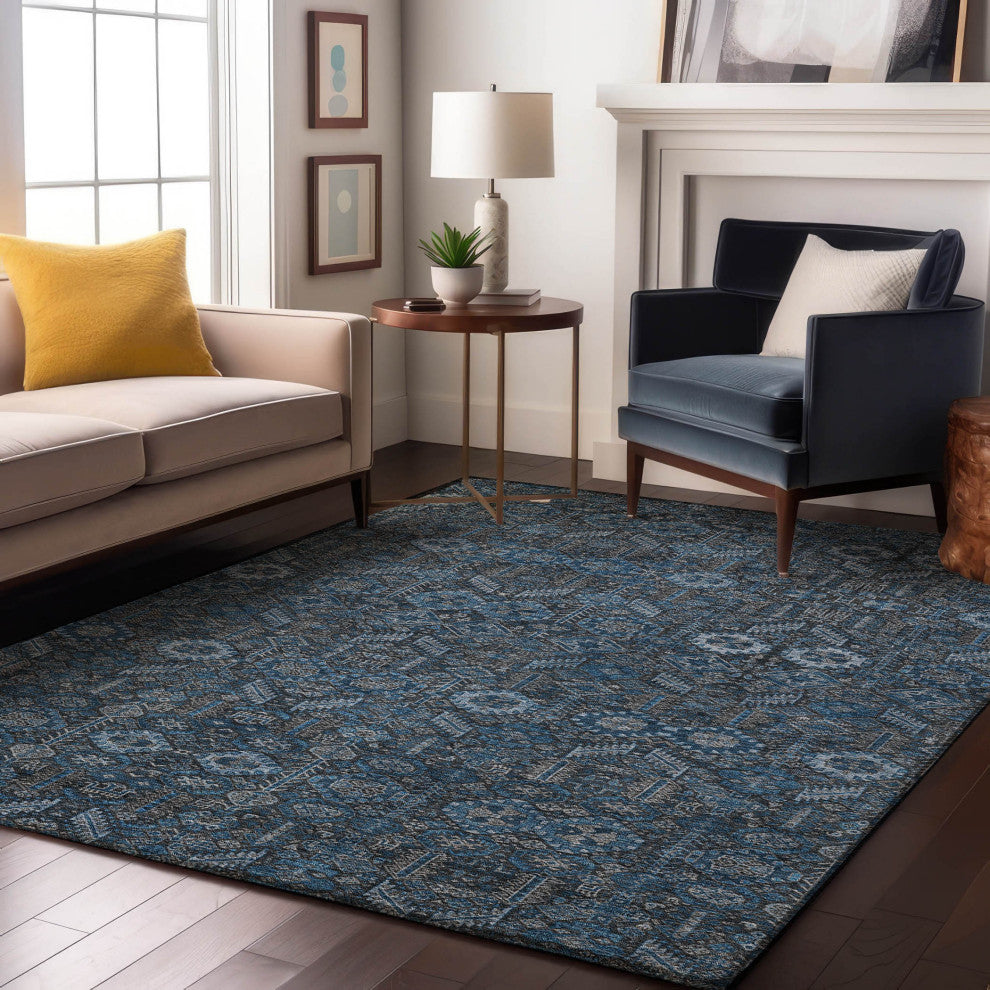 Premium Machine Washable Mayfield AMF574 Blue 9'' x 12'' Rug