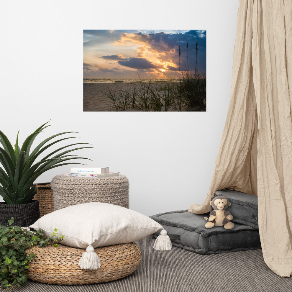 Coastal Style Wall Decor: Anna Maria Island Cloudy Beach Sunset 2 Print, 24" X 36"