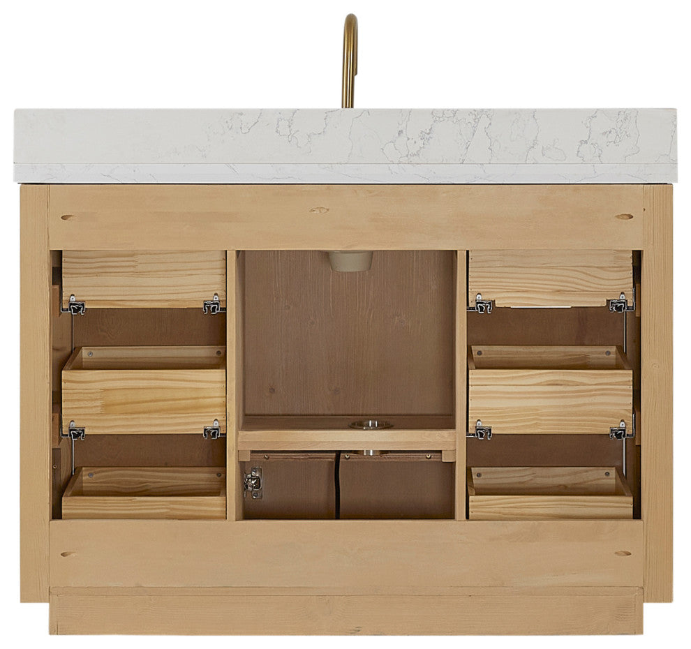 Vinnova Cadiz Bath Vanity, Composite Stone Top, Washed Ash Grey, 48", With Mirror