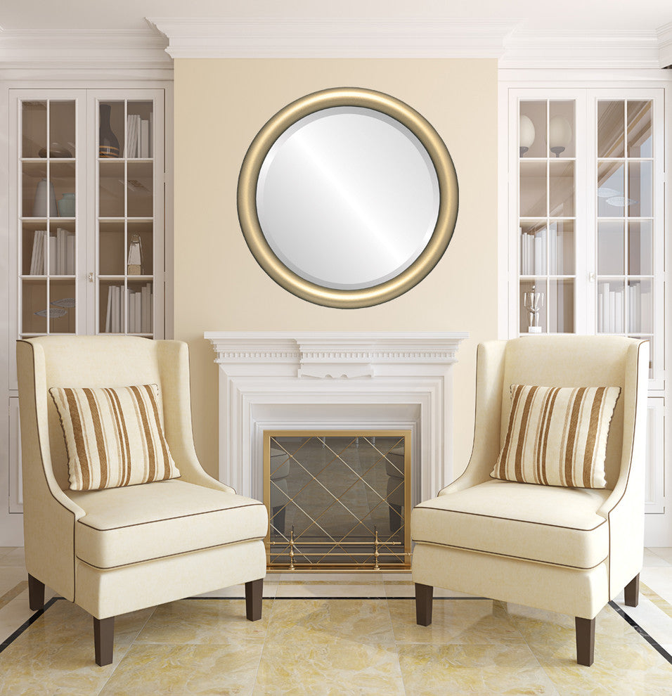Pasadena Framed Round Mirror, Gold Spray, 25"x25"